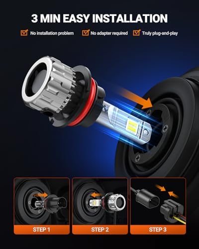 SEALIGHT 9004 Bulbs 70000LM Brighter, 6500K Xeon White S6 9004 Fog bulbs, 60000+ Ultra-long Life HB1 Dual Bulbs with Fan, 5 Min Plug-N-Play, Marker Light Assemblies, Pack of 2