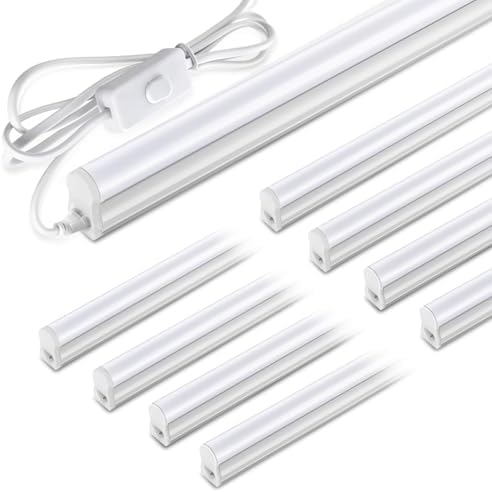 Pak 4FT LED Shop Lights, 2300LM 6500K Cool White, 20W Energy Efficient Linkable Ceiling and Under Cabinet Lighting, T5 Integrated Utility Fixture for Garage, Workshop, Basement, FCC Certified, 8 Pack