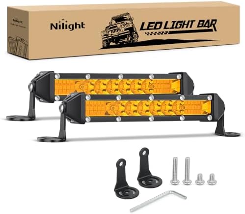 Nilight Slim LED Light Bar 2 PCS Amber 7 Inch Single Row 16LEDs