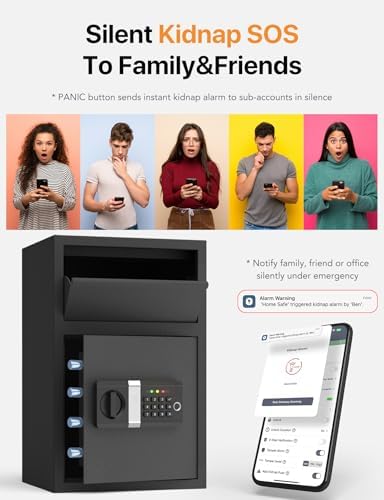 FORFEND Smart Money Safe App Alarm | Kidnap Alarm, Tamper Proof, Voice Command Depository Drop Safe Box Anti-Pry| Multi-User Cash Safe for Home Office