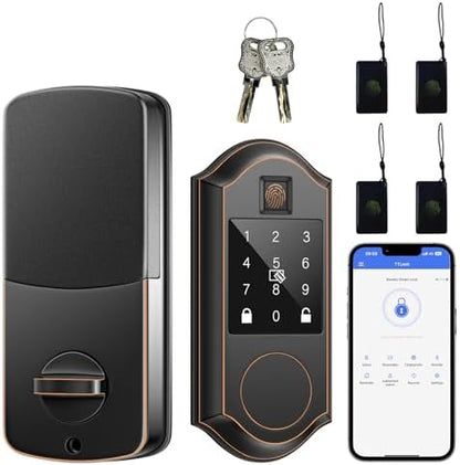 Fingerprint Smart Door Lock with Keypad, Smart Front Door Locks Keyless Entry Door Lock, Smart Lock with APP Control, Front Door Lock with Deadbolt, Touchscreen, Auto-Lock, Oil Rubbed Bronze