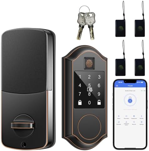 Fingerprint Smart Door Lock with Keypad, Smart Front Door Locks Keyless Entry Door Lock, Smart Lock with APP Control, Front Door Lock with Deadbolt, Touchscreen, Auto-Lock, Oil Rubbed Bronze