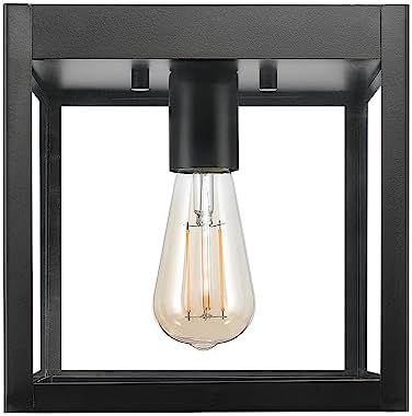 Globe Electric 60000020 1-Light Outdoor Flush Mount Ceiling Light Fixture, Matte Black, Clear Glass Shade, Front Porch Décor Lighting, Weather Resistant