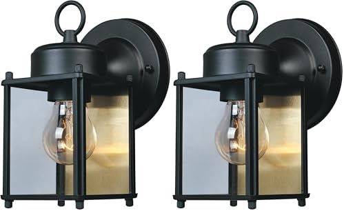 DESIGNERS FOUNTAIN Preston Outdoor Light Fixture, 8 Inch Exterior Wall Lantern Sconce for Front Door, Patio and Porch, Black, 1161-BK (Pack of 2)