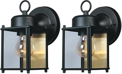 DESIGNERS FOUNTAIN Preston Outdoor Light Fixture, 8 Inch Exterior Wall Lantern Sconce for Front Door, Patio and Porch, Black, 1161-BK (Pack of 2)