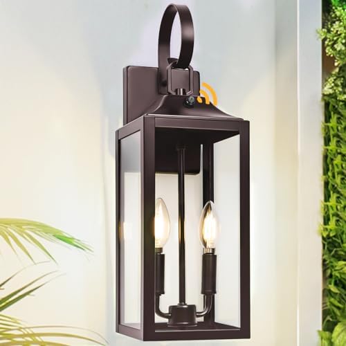 19" Oil Rubbed Bronze Dusk to Dawn Outdoor Wall Light, Modern Porch Lights