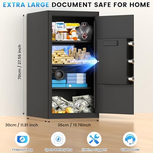 27.56"H Steel Safe Box, 6.0 Cuft Home Safes with Fireproof Waterproof Bag