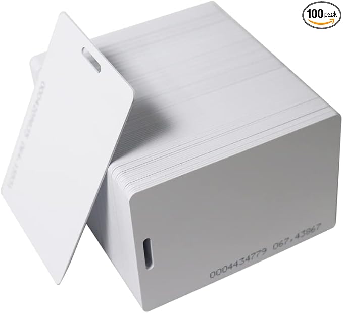 100 PCS 125KHz RFID Proximity ID Cards with Slot Hole Punch Key Token Tag Card for Entry Access Control System for Electronic Door Cabinet Lock EM4100 TK4100 Read-Only