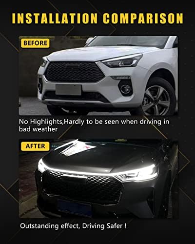 YM E-Bright LED Hood Light Strip, 94in White Dynamic Scan DRL 12V 1Set