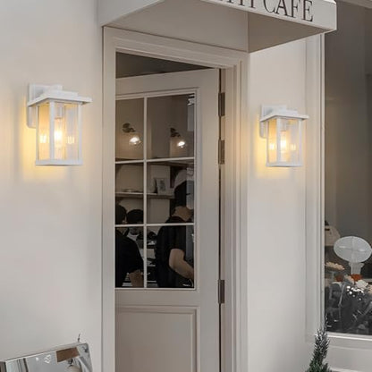 2 Pack Outdoor Wall Sconce White Exterior Wall Lights in Clear Glass