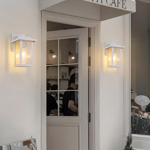 2 Pack Outdoor Wall Sconce White Exterior Wall Lights in Clear Glass