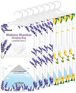 CANAGER Hanging Moisture Absorber, Fresh Scent and Lavender Vanilla Moistureproof Hanging Bag，Dehumidifier Bag (8 packs) Hanging Closet Dehumidifier Bags, Moisture Absorb 12.5 oz