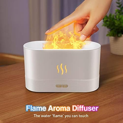 Essential Oil Diffuser, Flame Oil Diffuser - Aromatherapy Aroma Humidifier, Upgrade 7 Colors Noiseless - Perfect for Bedroom Home Office (180ml Classic Flame, White)