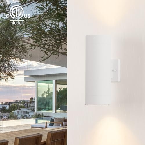 mirrea 14" Modern Outdoor Porch Light in 2 Lights, Matte White, 2 Pack