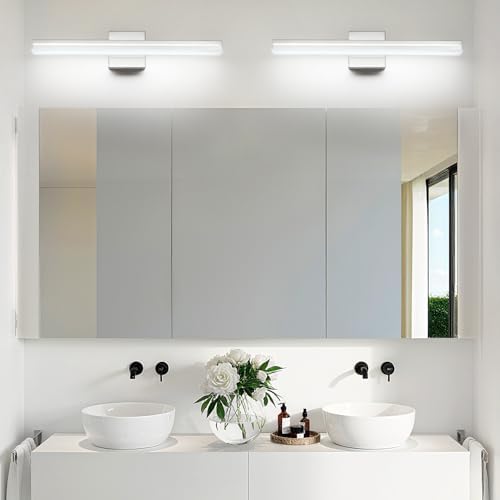 SineRise 24-Inch LED Modern Bathroom Vanity Light Bar, Chrome Modern Acrylic Bathroom Wall Lighting Fixtures Over Mirror (Cool White 6000K)
