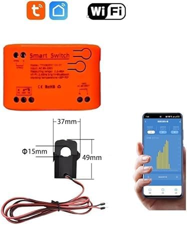 Tuya app WIFI Smart Energy Monitor, Single Phase Clamp Electricity Meter with 1 * 80ACT Current Transformer, Remote Monitor Meter Real-Time Electricity
