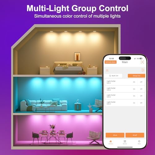 Color Changing LED Can Lights,12Pack Retrofit LED Recessed Lighting 5/6inch,13W 1050LM Smart Recessed Can Lights,Compatible with Alexa,Bluetooth APP Control,for Bedroom Kitchen Living Room