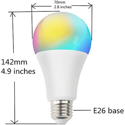 A19 E26 Multicolor 10W LED Light Bulbs, Smart WiFi Light Bulb Compatible with Alexa and Google Home Assistant, LED RGB Color Changing and 4000K 100W Equivalent, No Hub Required, Pack of 2