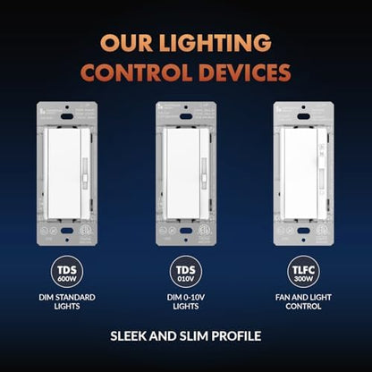 Newhouse Electric White 3-Way/Single Pole 0-10V Dimmer Switch for LED Drivers or Fluorescent Ballasts TDS-010V, Modern Wall Light Dimmer Switch for Contemporary Interior Design