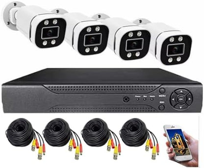 Home Security System 4Ch DVR Kits with 4pcs 1080P Waterproof Bullet Analog AHD TVI CVI Camera 3MP Lens Color Night Vision Outdoor Surveillance Wired CCTV Set (Include 500GB HDD) 24/7 Recording