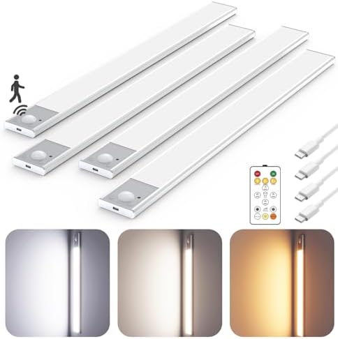 16" Under Cabinet Lighting Wireless, Remote, Motion Sensor, 4Pack, Silver