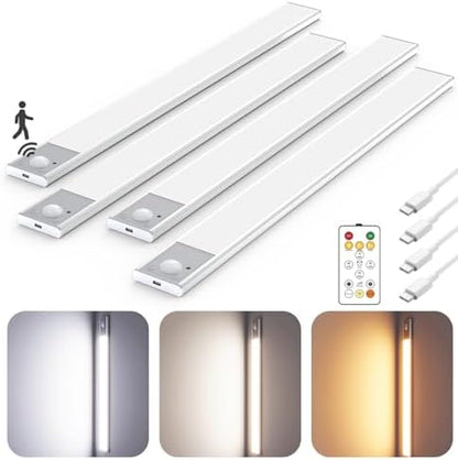 16" Under Cabinet Lighting Wireless, Remote, Motion Sensor, 4Pack, Silver