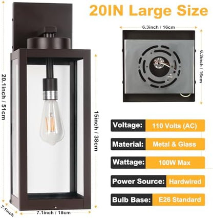 20" Oil Rubbed Bronze Large Outdoor Wall Lights with Closed Bottom