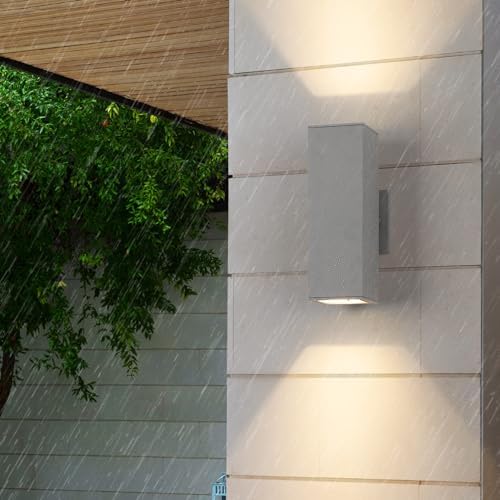 mirrea 12" Modern Outdoor Porch Light in 2 Lights, Matte Gray, 2 Pack