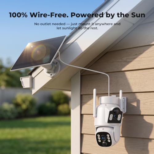Camcamp Solar Security Cameras Wireless Outdoor, Dual-Lens Camera System