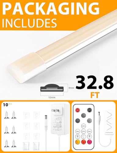 COB LED Strip Lights, Natural White Dimmable with Remote, 32.8ft