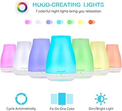Homeweeks Diffusers, 100ml Colorful Essential Oil Diffuser with Adjustable Mist Mode, Auto Off Aroma for Bedroom/Office/Trip (100 ML 3 Pack)