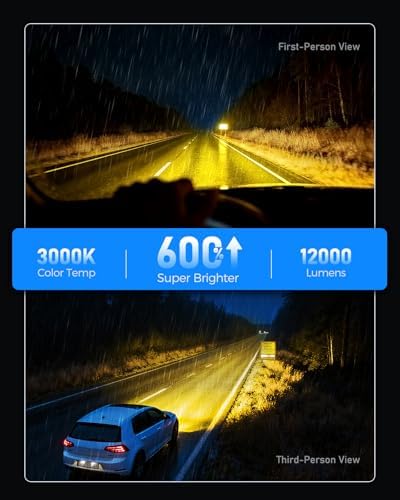 Marsauto H11/H16/H8 LED Fog Light Bulbs, Amber Yellow 3500K, 12,000 Lumens Super Bright H11 LED Bulb Yellow, Mini 1:1 Size Fog Lights, Easy Plug and Play, Side Marker Cornering Combos