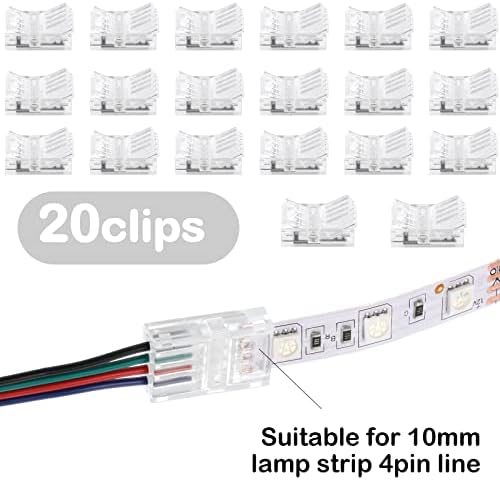 Flutesan 20 Pcs 4 Pin 10 mm LED Strip Connector RGB Lights Waterproof Adapter 22 AWG Wires Connector for Strip Light Unwired Gapless Track 5v 12v 24v