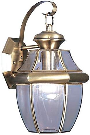 Livex Lighting 2151-01 Monterey 1 Light Outdoor Antique Brass Finish Solid Brass Wall Lantern with Clear Beveled Glass