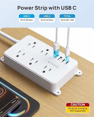 TROND Power Strip Surge Protector 3ft, Wall Mountable, ETL Listed