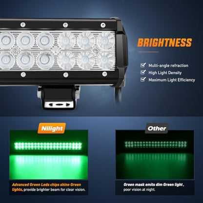 Nilight LED Light Bar 20 Inch 126W Spot Flood Combo Green Beam
