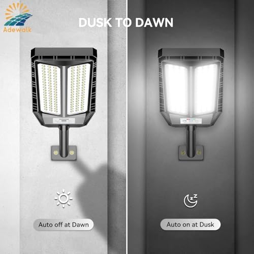 Adewalk 5000W Solar Lights Outdoor - 7000K LED Solar Street Lights Outdoor with Motion Sensor and Remote Control, IP66 Waterproof, Dusk to Dawn for Yard, Patio, 2 Pack