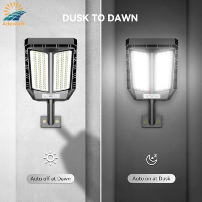 Adewalk 5000W Solar Lights Outdoor - 7000K LED Solar Street Lights Outdoor with Motion Sensor and Remote Control, IP66 Waterproof, Dusk to Dawn for Yard, Patio, 2 Pack