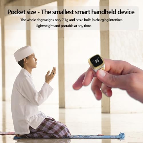 Smart Tasbih Zikr Ring, 20mm Muslim Digital Azan Alarm Clock, Tasbih Counter Smart Ring (White)