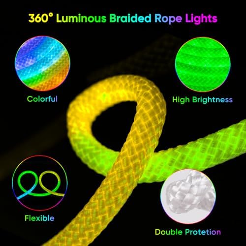 iNextStation 360° Glow 5V USB Rope Lights 16.4FT Smart RGB LED Strip Lights