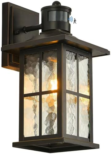 FLEDAVID Motion Sensor Porch Light Black Dusk to Dawn Outdoor Wall Lantern