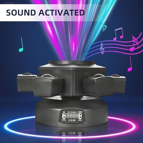 Moving Head DJ Lights, 6 Arms Party Fixtures with Light Strip, 150W RGBW 4 in1 LED Stage Lights, DMX512 & Sound Activated Rotating Light, for Parties Disco Club Bar KTV Wedding