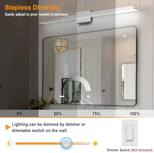 SineRise LED Modern Bathroom Vanity Light Bar (40-Inch, 3000K/4000K/6000K), Chrome Dimmable Modern Acrylic Bathroom Wall Lighting Fixtures Over Mirror