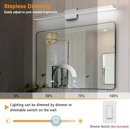 SineRise LED Modern Bathroom Vanity Light Bar (40-Inch, 3000K/4000K/6000K), Chrome Dimmable Modern Acrylic Bathroom Wall Lighting Fixtures Over Mirror