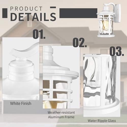 Darkaway Outdoor Wall Light Fixture,2pcs Outside Porch Lights Wall Mounted with Water Ripple Glass Exterior Waterproof Lantern Modern Wall Sconce Lighting for Front Door