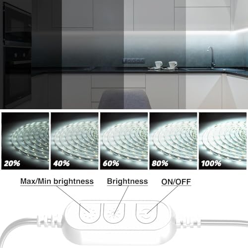 dalattin White LED Strip Lights, 20ft Dimmable Super Bright 24V Led Tape Light 6500K 360 LEDs Lights for Bedrooms, Mirror, Kitchen, Home Decoration Daylight White