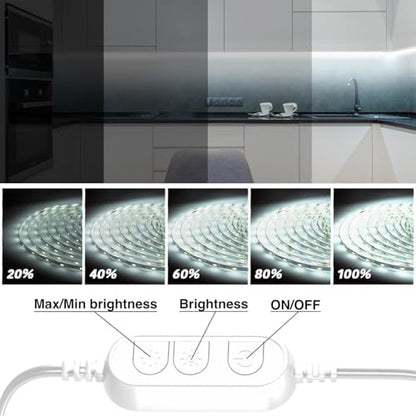 dalattin White LED Strip Lights, 20ft Dimmable Super Bright 24V Led Tape Light 6500K 360 LEDs Lights for Bedrooms, Mirror, Kitchen, Home Decoration Daylight White