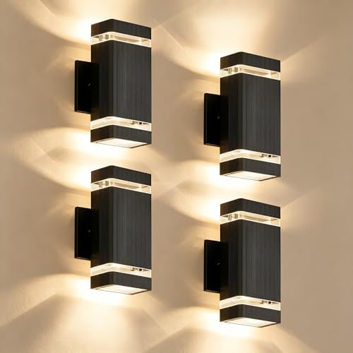 JYV Square Outdoor Wall Lights, Up and Down Porch Lights, Black 4 Pack