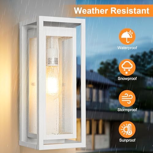 15" Outdoor Wall Lights, White Exterior Lighting Fixtures
