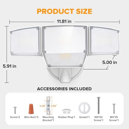 LUTEC 80W 9000LM Flood Lights Outdoor, Hardwired Switch Controlled LED Security Lights with 4 Heads, IP65 Waterproof, 5000K Daylight for Garage, Yard, Patio (White)